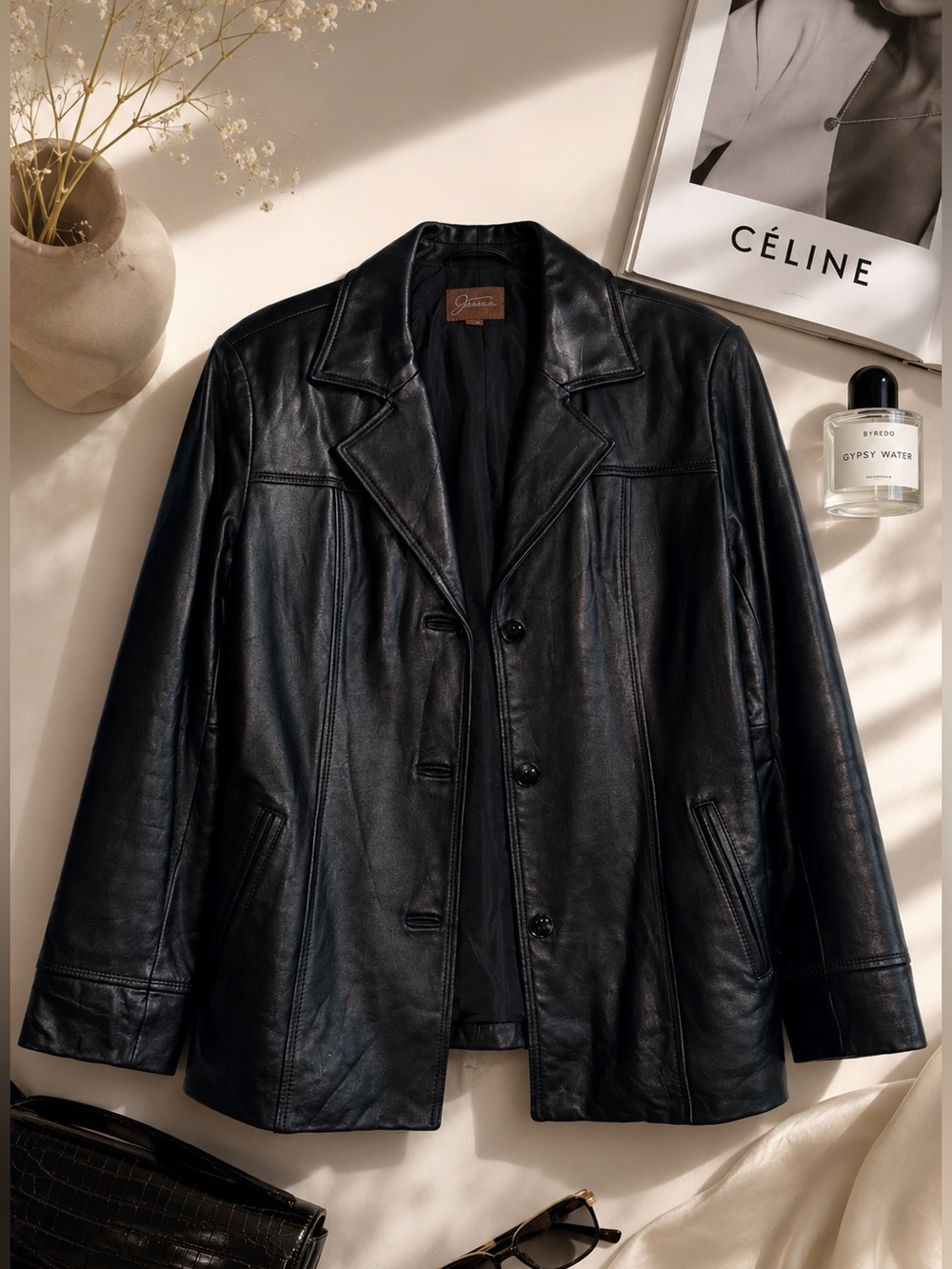 🖤✨ Jessica Genuine Leather Blazer Jacket – Women’s Medium – Vintage Y2K Chic ✨🖤